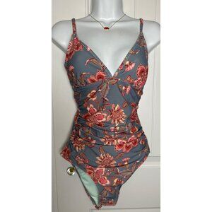 Cupshe Floral Print One-Piece Swimsuit Adjustable Straps Blue Pink Size Small